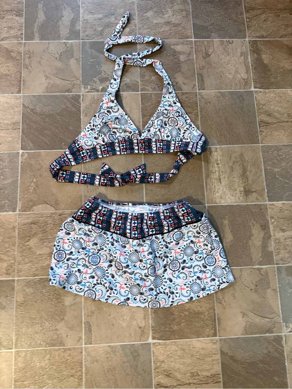VENUS Printed Swim Bottoms in White, Navy & Coral